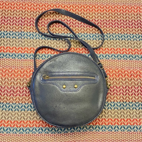 Vimoda Handbags - Vimoda Paris Circular Blue Leather Zipper Bag Italy